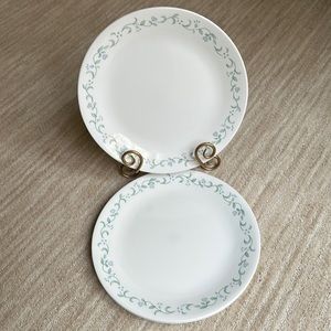 Set of 4 Corelle Dinner Plates Country Cottage Blue Hearts Green Vine Corningwar
